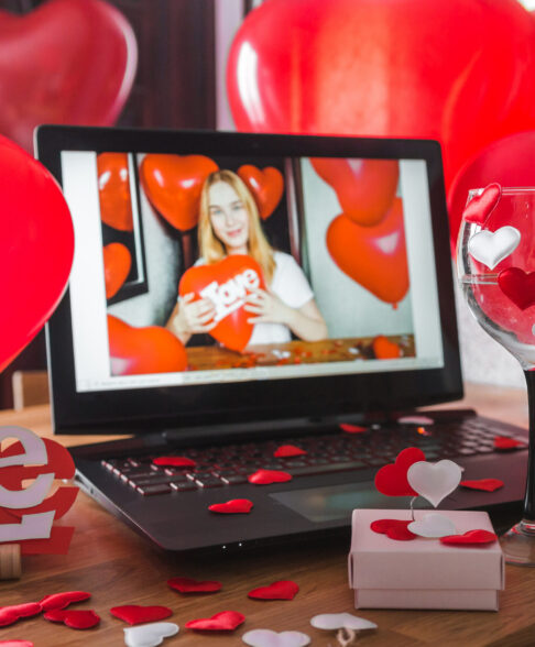 Valentine Day online virtual holiday remote celebration lockdown coronavirus quarantine covid 19 new normal,social distance,remote communication,stay home vocation,Valentine's Day party online virtual